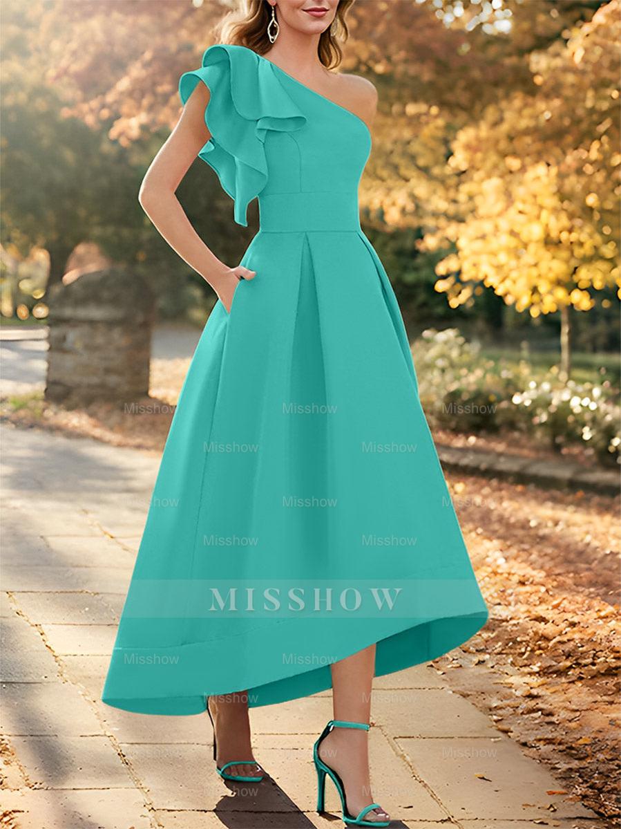 One-Shoulder Asymmetrical A-Line Princess Dress for the Mother of the Bride Sleeveless with Ruffles