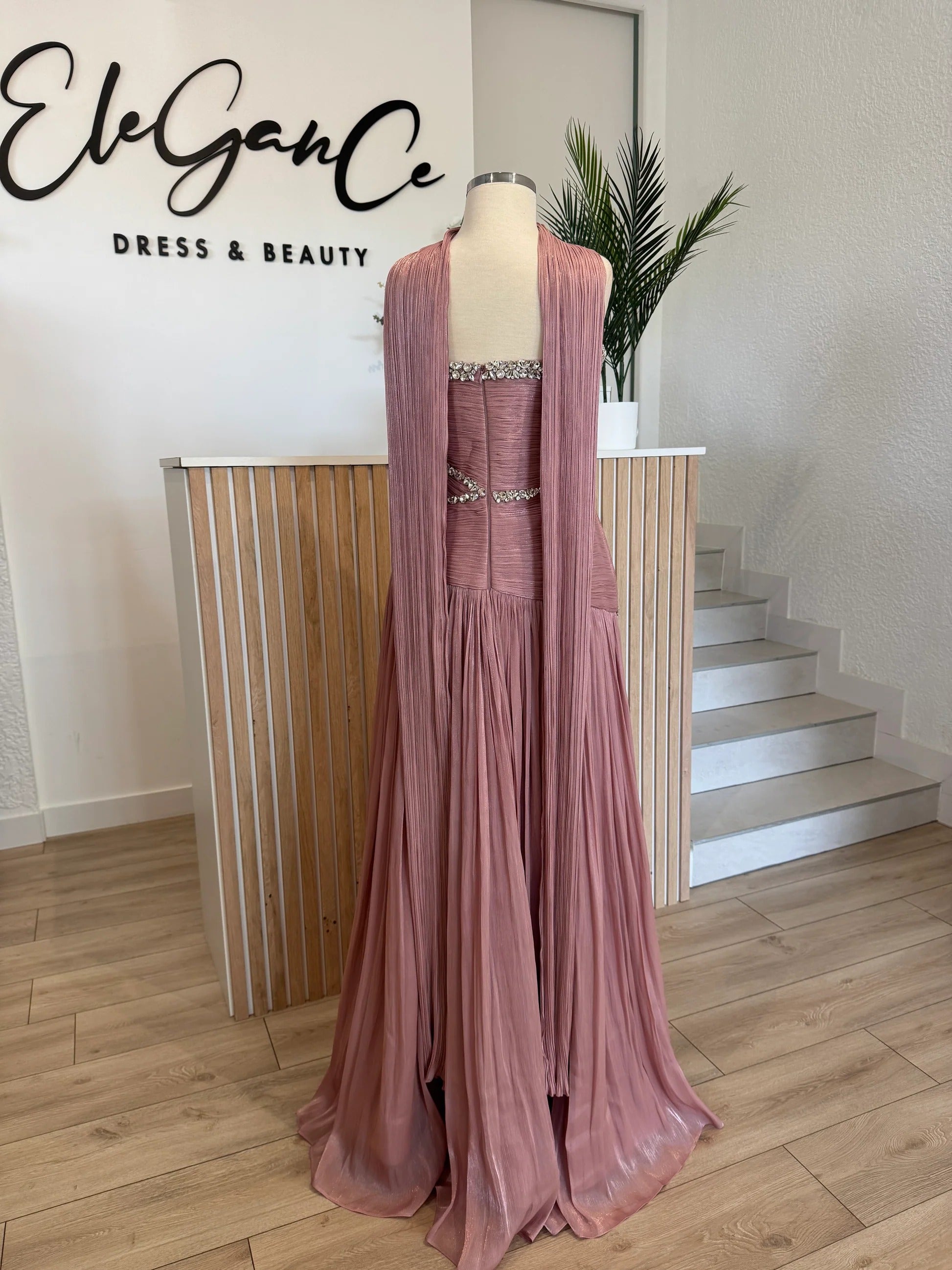 Pink One Shoulder Cape Sleeves A-line Pleated Chiffon Floor Length Formal Evening Gown