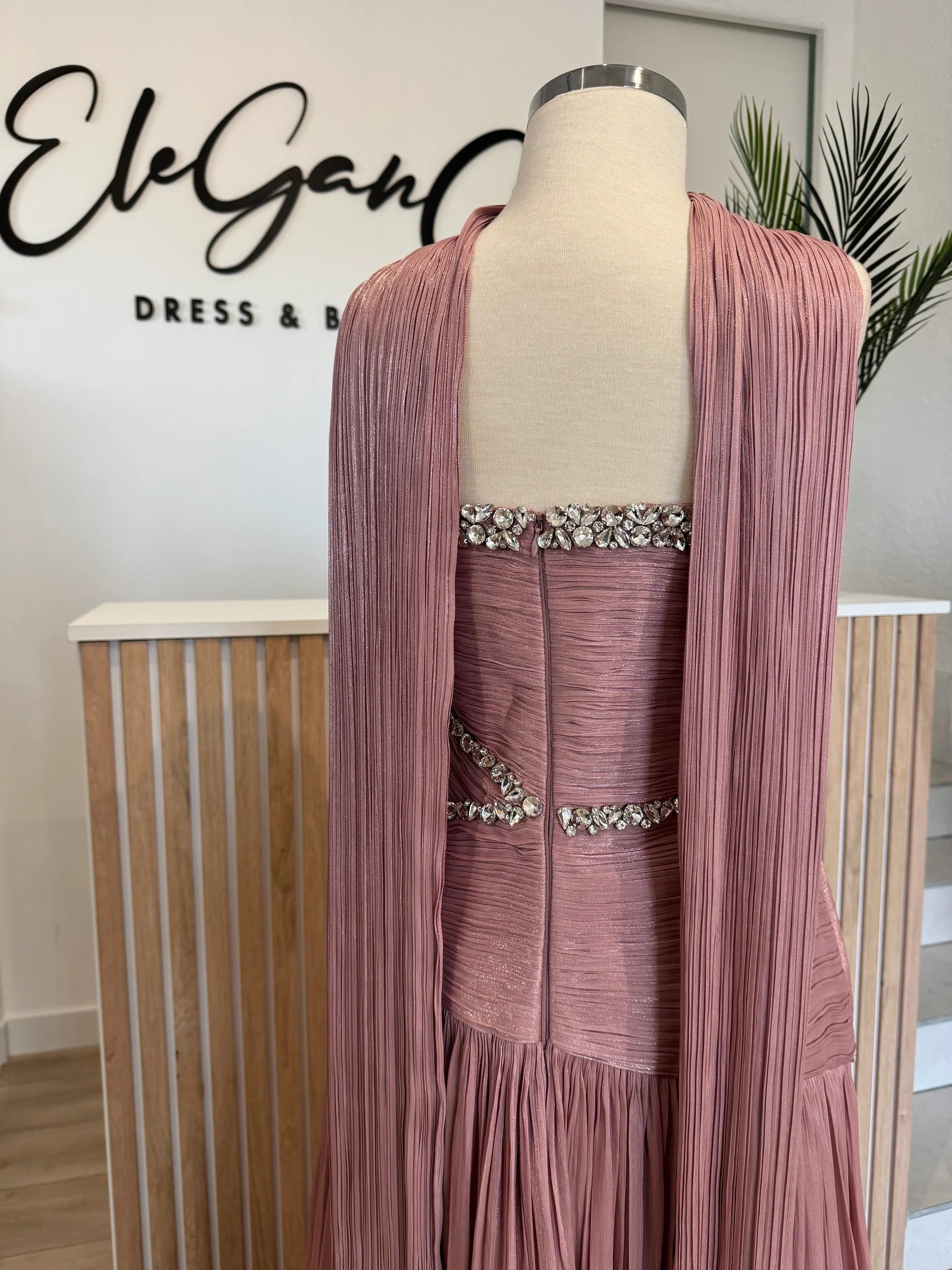 Pink One Shoulder Cape Sleeves A-line Pleated Chiffon Floor Length Formal Evening Gown