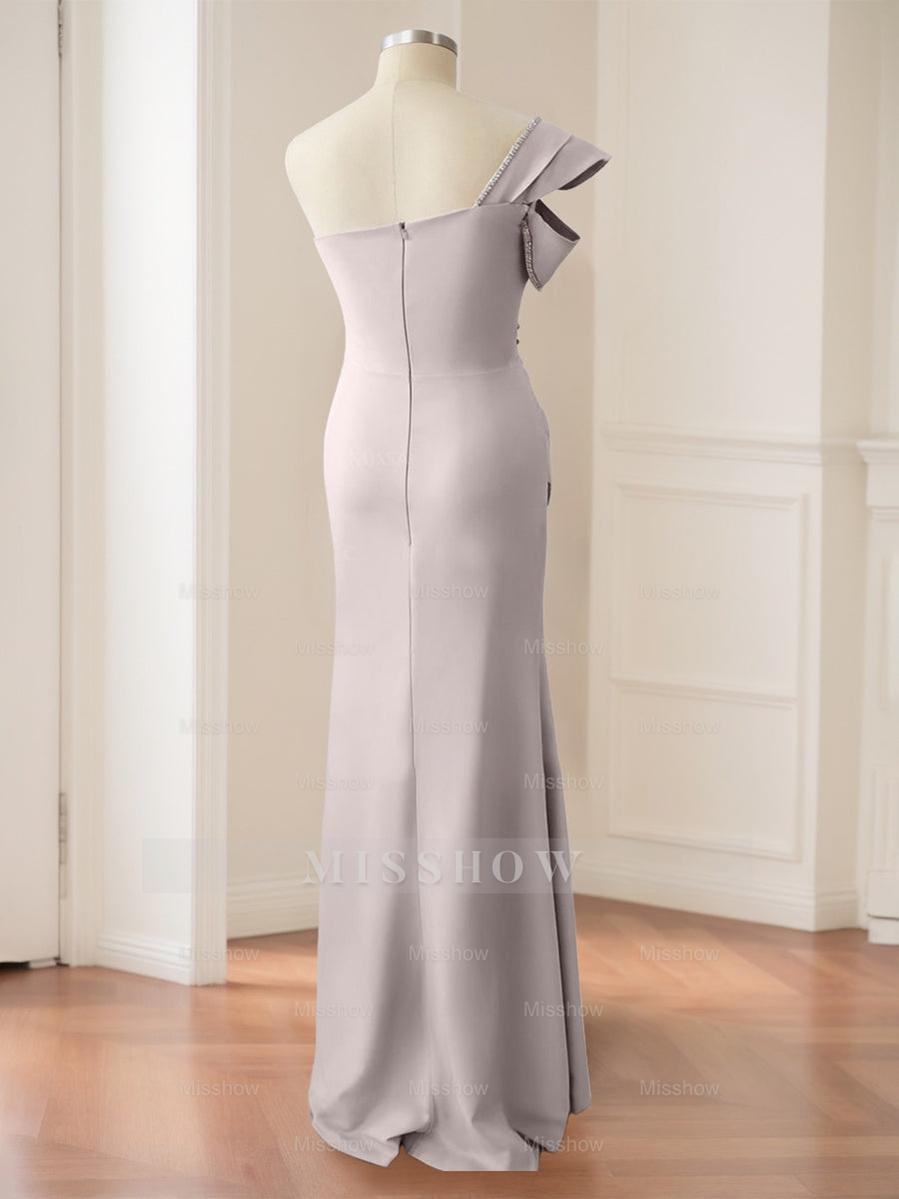 One-Shoulder Floor-Length Mermaid/Trumpet Mother of the Bride Gown with Side Split