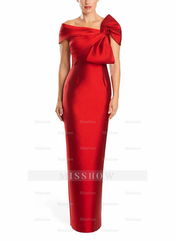 One-Shoulder Floor-Length Mother of the Bride Gown with Bow in Sheath/Column Style