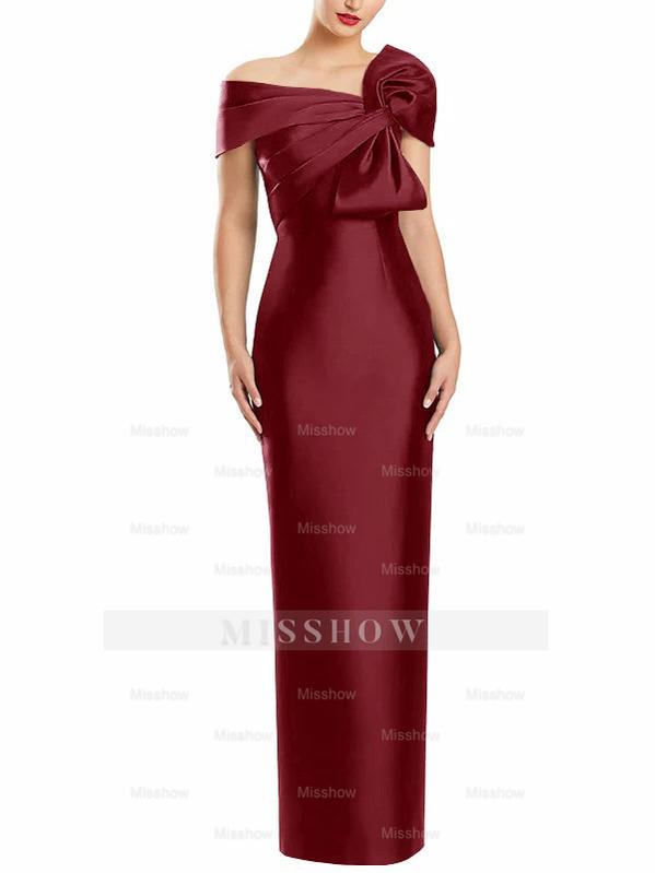 One-Shoulder Floor-Length Mother of the Bride Gown with Bow in Sheath/Column Style