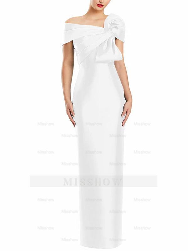 One-Shoulder Floor-Length Mother of the Bride Gown with Bow in Sheath/Column Style