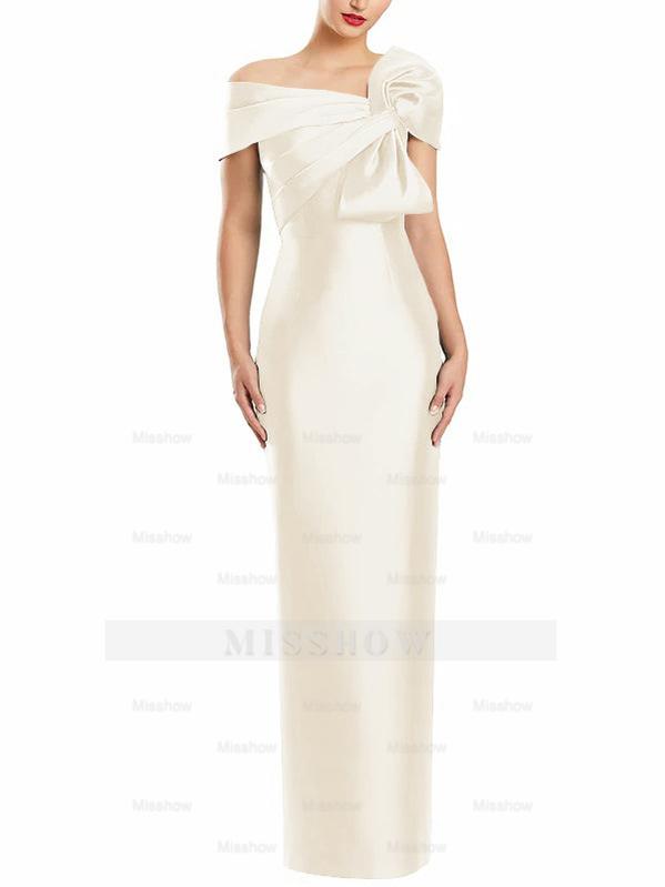 One-Shoulder Floor-Length Mother of the Bride Gown with Bow in Sheath/Column Style