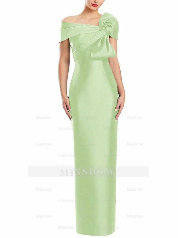 One-Shoulder Floor-Length Mother of the Bride Gown with Bow in Sheath/Column Style