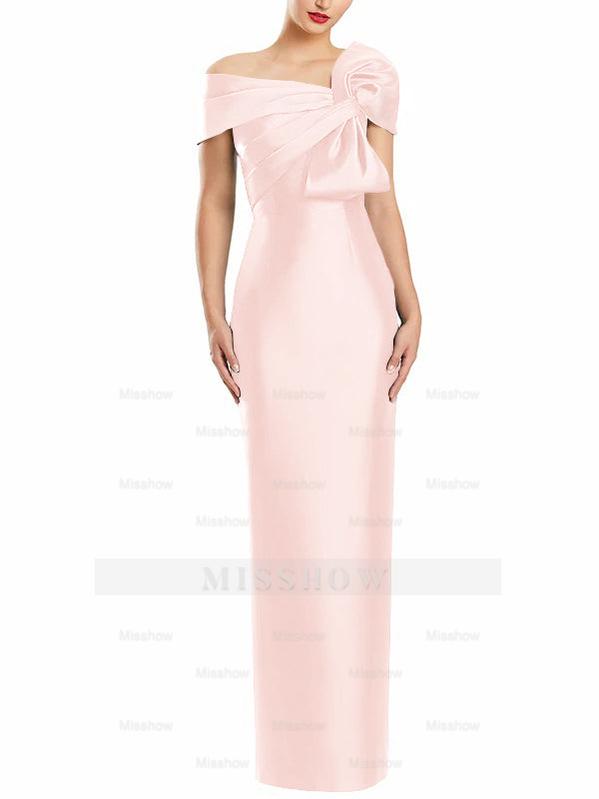 One-Shoulder Floor-Length Mother of the Bride Gown with Bow in Sheath/Column Style