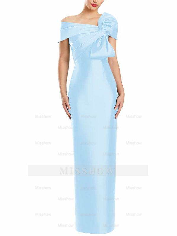 One-Shoulder Floor-Length Mother of the Bride Gown with Bow in Sheath/Column Style