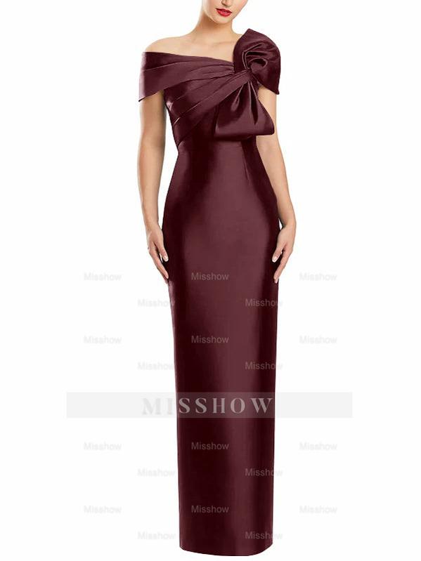 One-Shoulder Floor-Length Mother of the Bride Gown with Bow in Sheath/Column Style