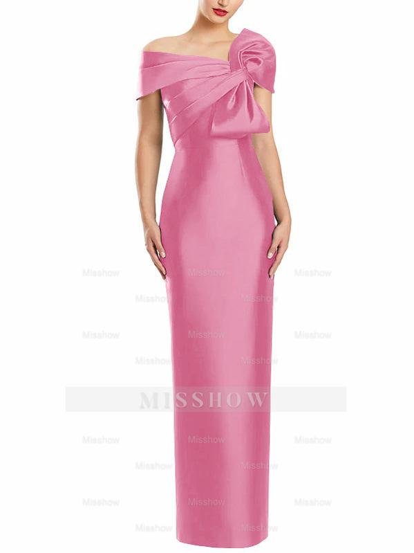 One-Shoulder Floor-Length Mother of the Bride Gown with Bow in Sheath/Column Style