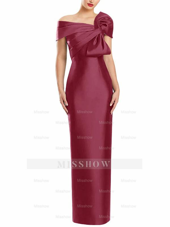One-Shoulder Floor-Length Mother of the Bride Gown with Bow in Sheath/Column Style