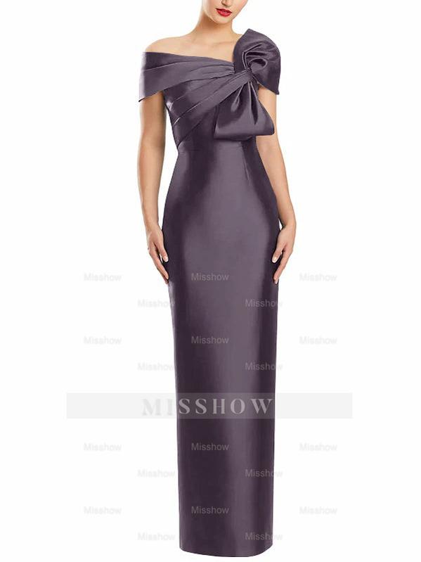 One-Shoulder Floor-Length Mother of the Bride Gown with Bow in Sheath/Column Style