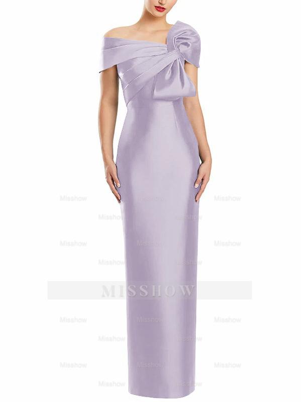 One-Shoulder Floor-Length Mother of the Bride Gown with Bow in Sheath/Column Style