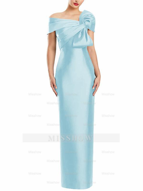 One-Shoulder Floor-Length Mother of the Bride Gown with Bow in Sheath/Column Style