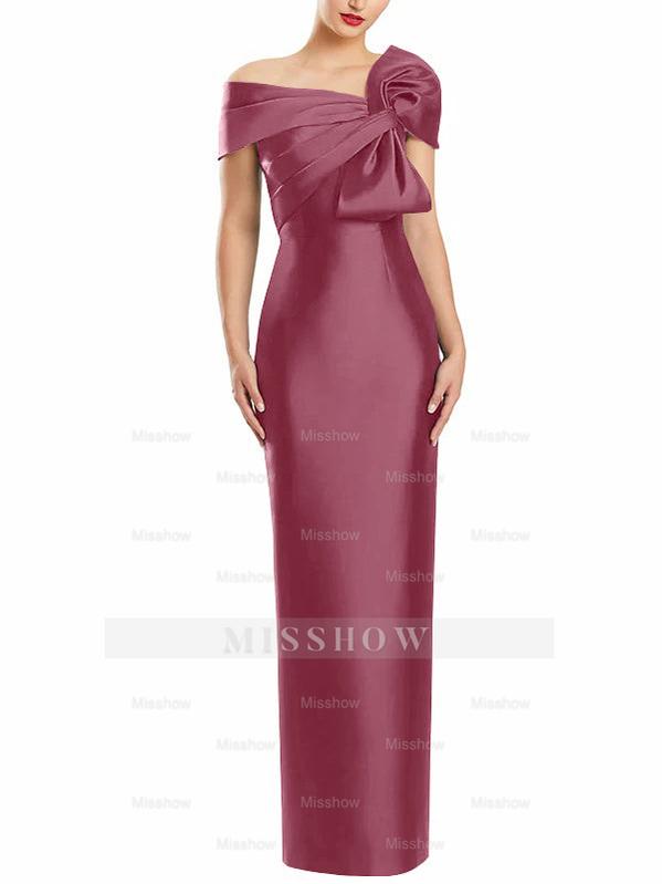 One-Shoulder Floor-Length Mother of the Bride Gown with Bow in Sheath/Column Style
