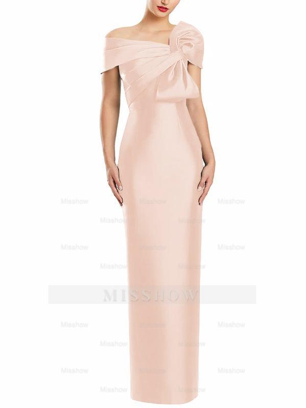 One-Shoulder Floor-Length Mother of the Bride Gown with Bow in Sheath/Column Style