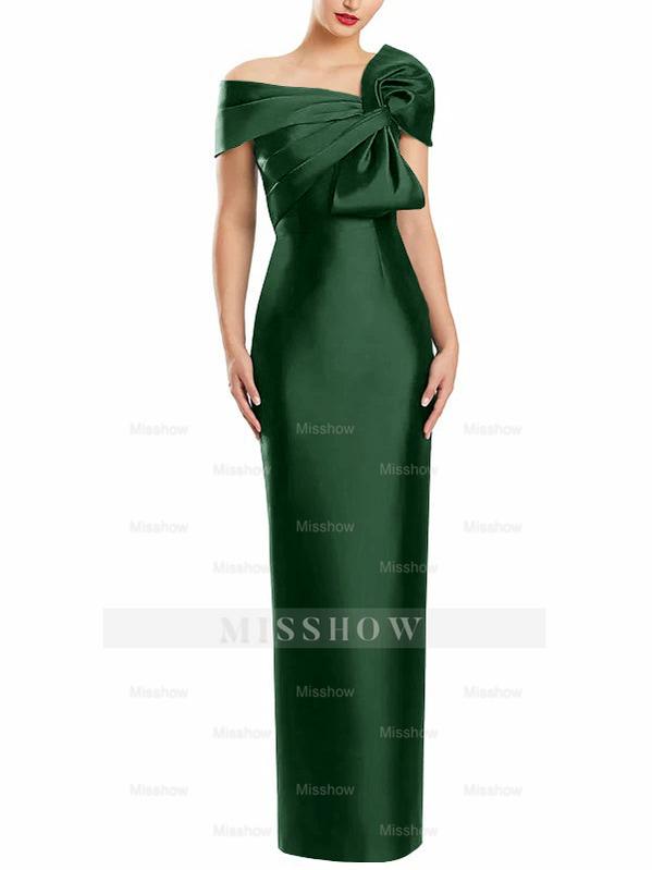 One-Shoulder Floor-Length Mother of the Bride Gown with Bow in Sheath/Column Style