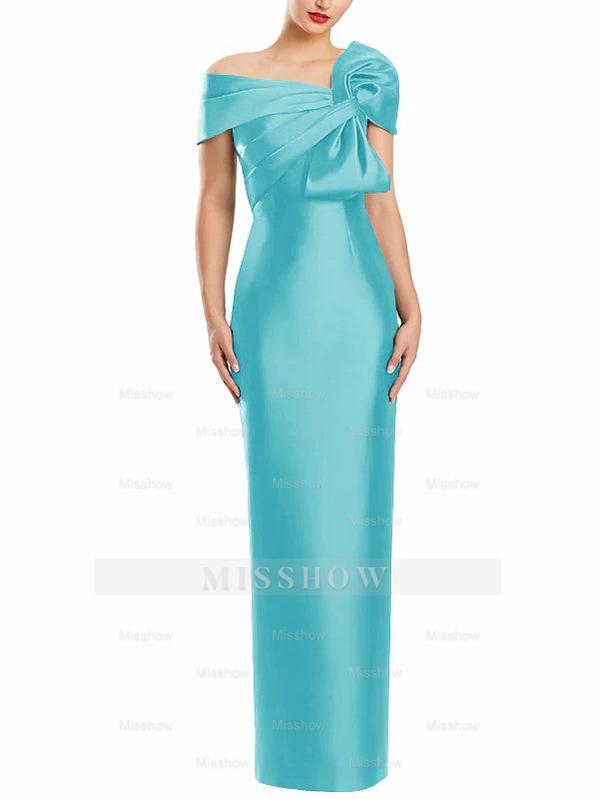 One-Shoulder Floor-Length Mother of the Bride Gown with Bow in Sheath/Column Style