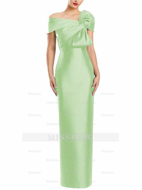 One-Shoulder Floor-Length Mother of the Bride Gown with Bow in Sheath/Column Style