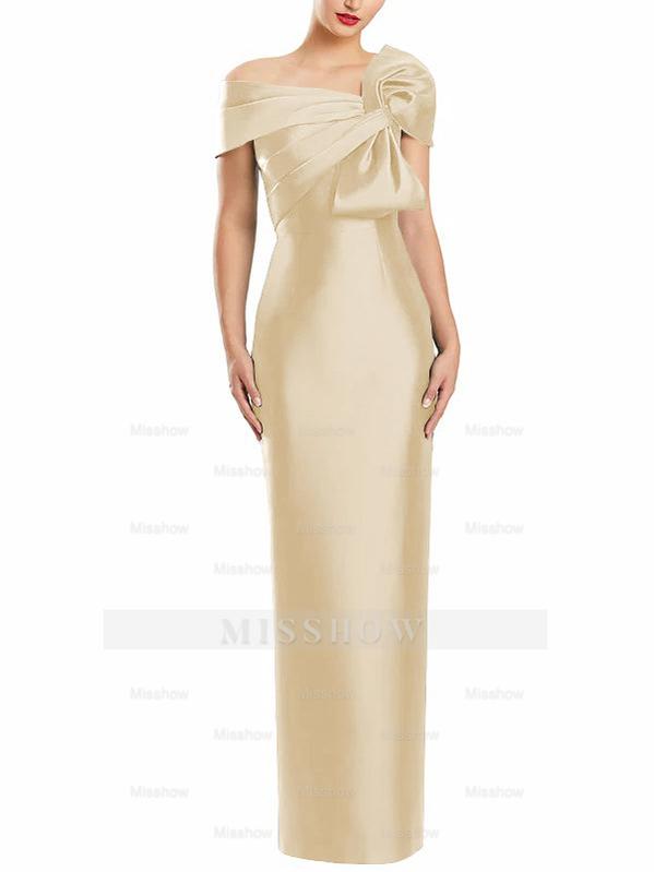 One-Shoulder Floor-Length Mother of the Bride Gown with Bow in Sheath/Column Style
