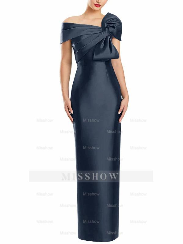 One-Shoulder Floor-Length Mother of the Bride Gown with Bow in Sheath/Column Style