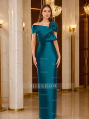 One-Shoulder Floor-Length Mother of the Bride Gown with Bow in Sheath/Column Style