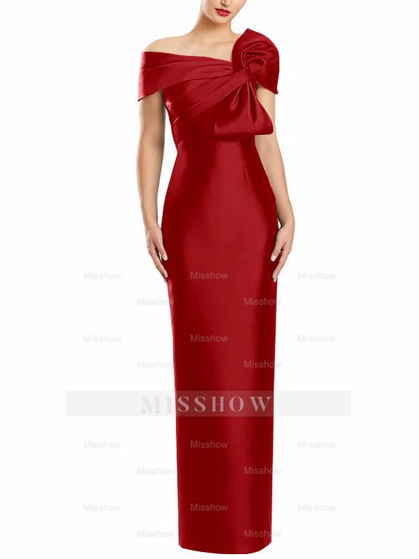 One-Shoulder Floor-Length Mother of the Bride Gown with Bow in Sheath/Column Style