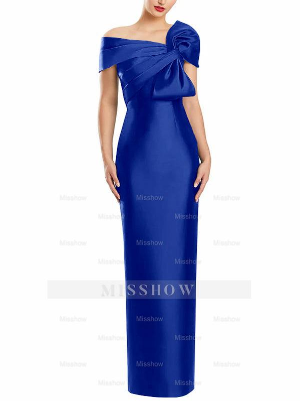 One-Shoulder Floor-Length Mother of the Bride Gown with Bow in Sheath/Column Style
