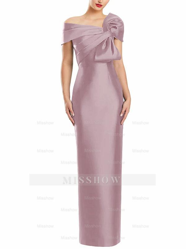 One-Shoulder Floor-Length Mother of the Bride Gown with Bow in Sheath/Column Style