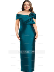 One-Shoulder Floor-Length Mother of the Bride Gown with Bow in Sheath/Column Style