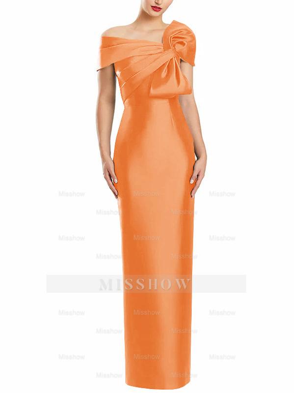 One-Shoulder Floor-Length Mother of the Bride Gown with Bow in Sheath/Column Style