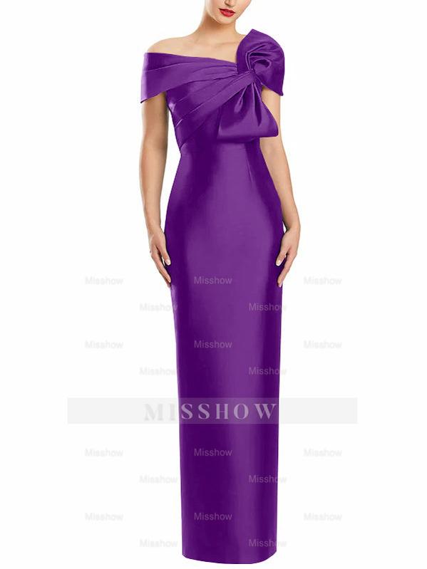One-Shoulder Floor-Length Mother of the Bride Gown with Bow in Sheath/Column Style
