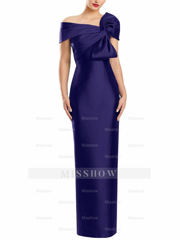 One-Shoulder Floor-Length Mother of the Bride Gown with Bow in Sheath/Column Style