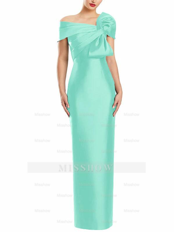 One-Shoulder Floor-Length Mother of the Bride Gown with Bow in Sheath/Column Style