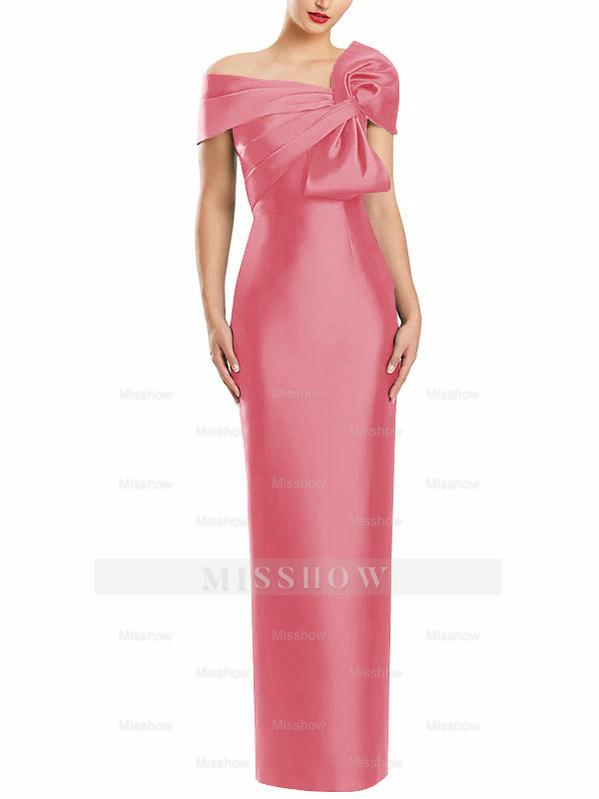 One-Shoulder Floor-Length Mother of the Bride Gown with Bow in Sheath/Column Style