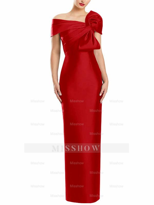 One-Shoulder Floor-Length Mother of the Bride Gown with Bow in Sheath/Column Style