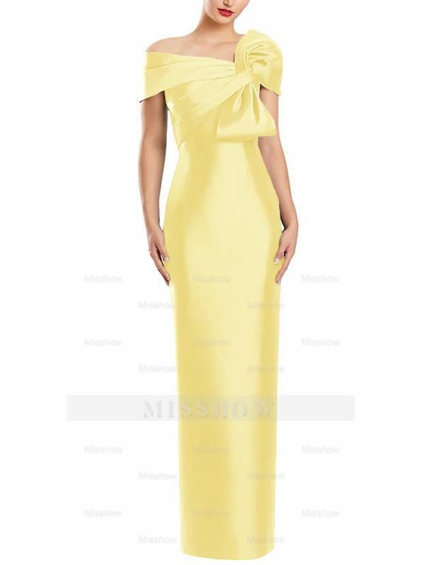 One-Shoulder Floor-Length Mother of the Bride Gown with Bow in Sheath/Column Style