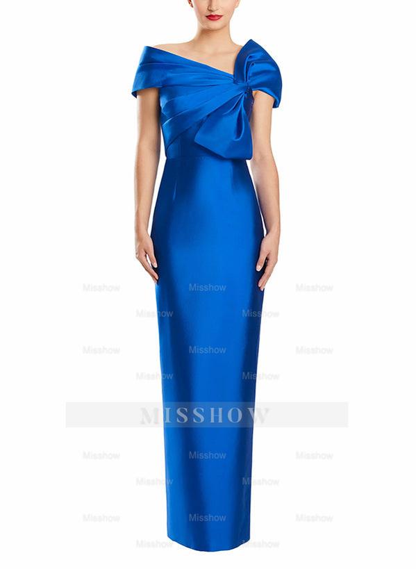 One-Shoulder Floor-Length Mother of the Bride Gown with Bow in Sheath/Column Style