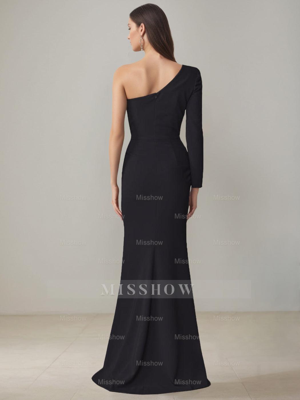 One-Shoulder Floor-Length Mother of the Bride Gown with Side Split and Bowknot