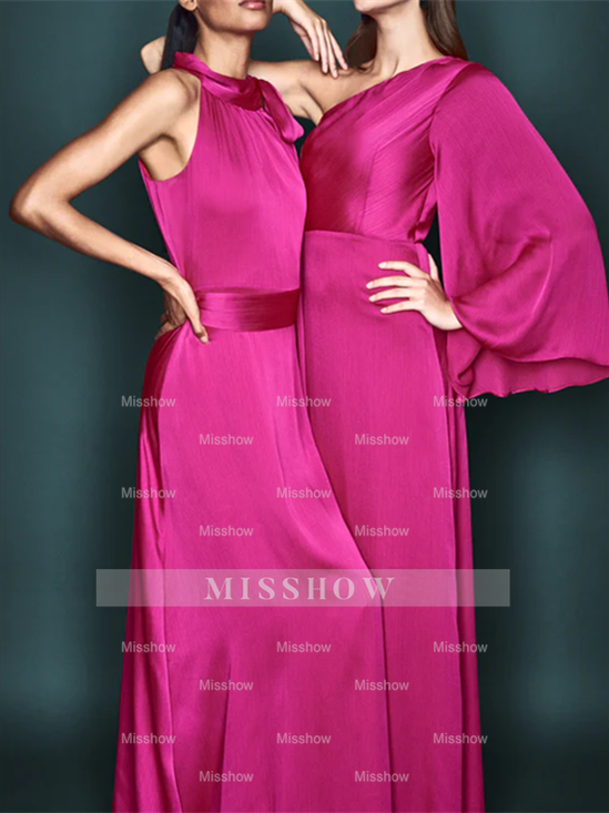 One-Shoulder Floor-Length Sheath/Column Gown for the Mother of the Bride
