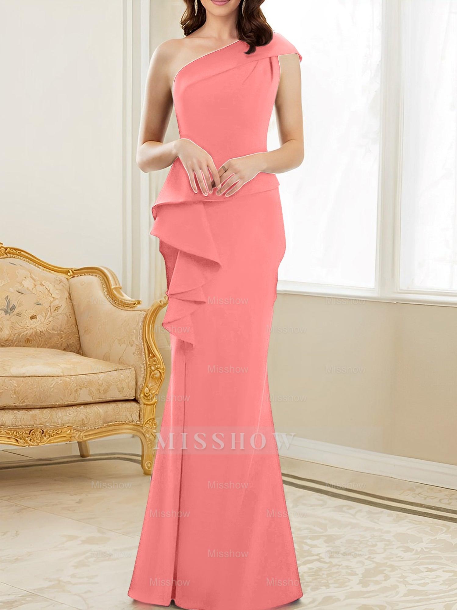 One-Shoulder Floor-Length Trumpet/Mermaid Gown for the Mother of the Bride