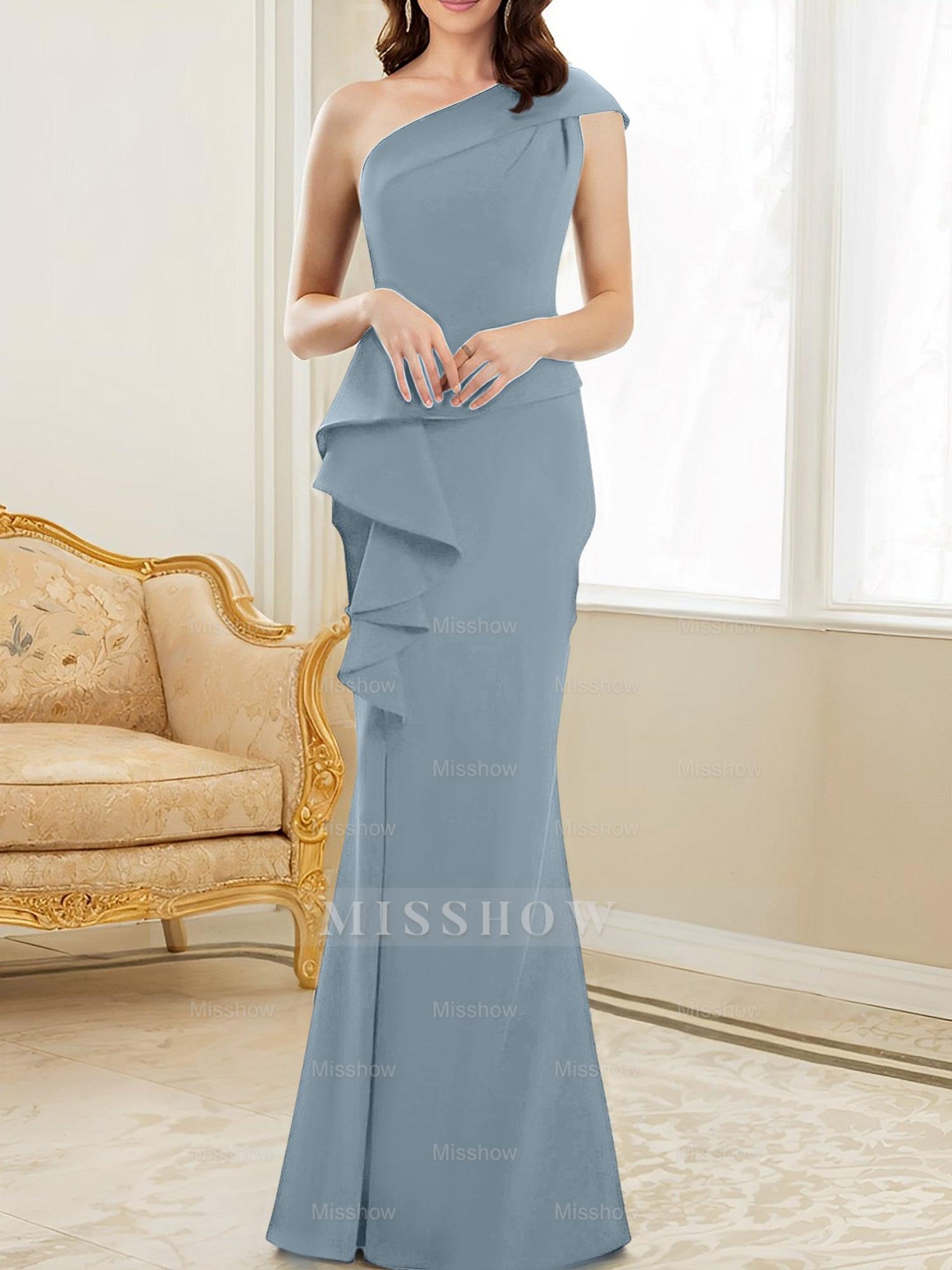 One-Shoulder Floor-Length Trumpet/Mermaid Gown for the Mother of the Bride