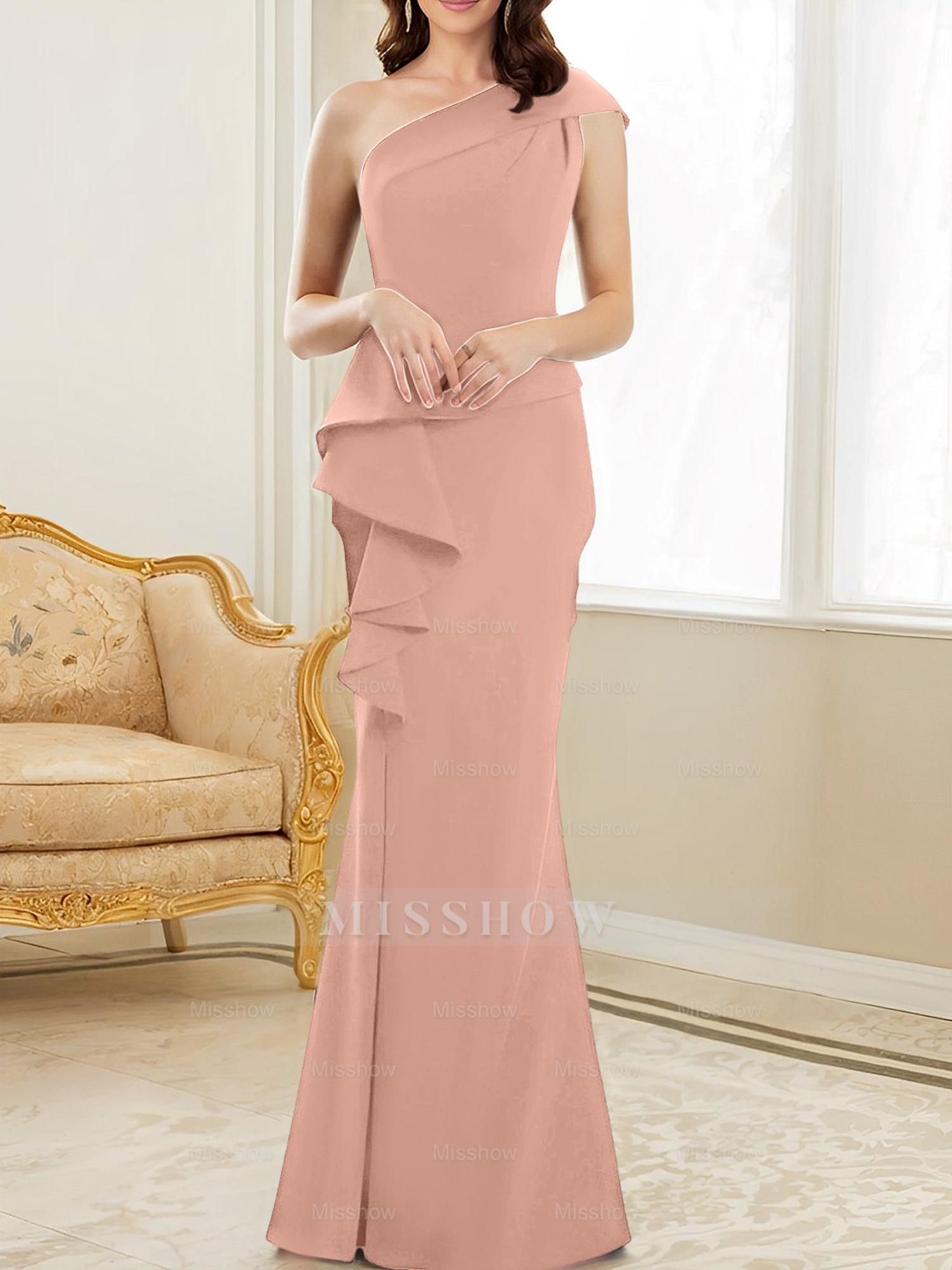 One-Shoulder Floor-Length Trumpet/Mermaid Gown for the Mother of the Bride