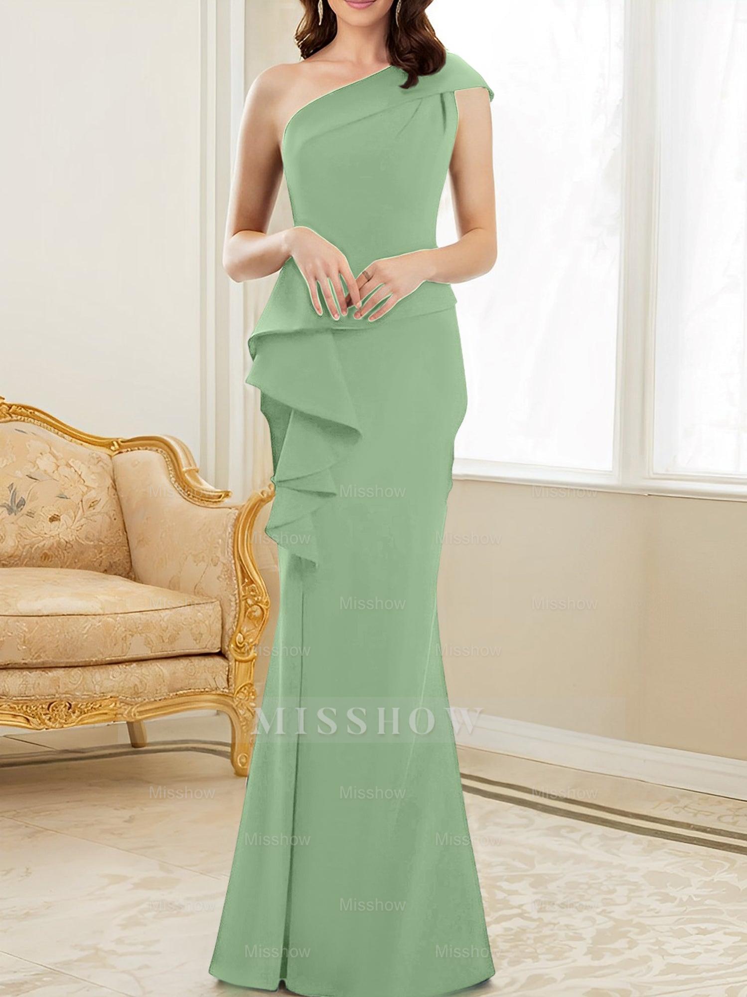 One-Shoulder Floor-Length Trumpet/Mermaid Gown for the Mother of the Bride