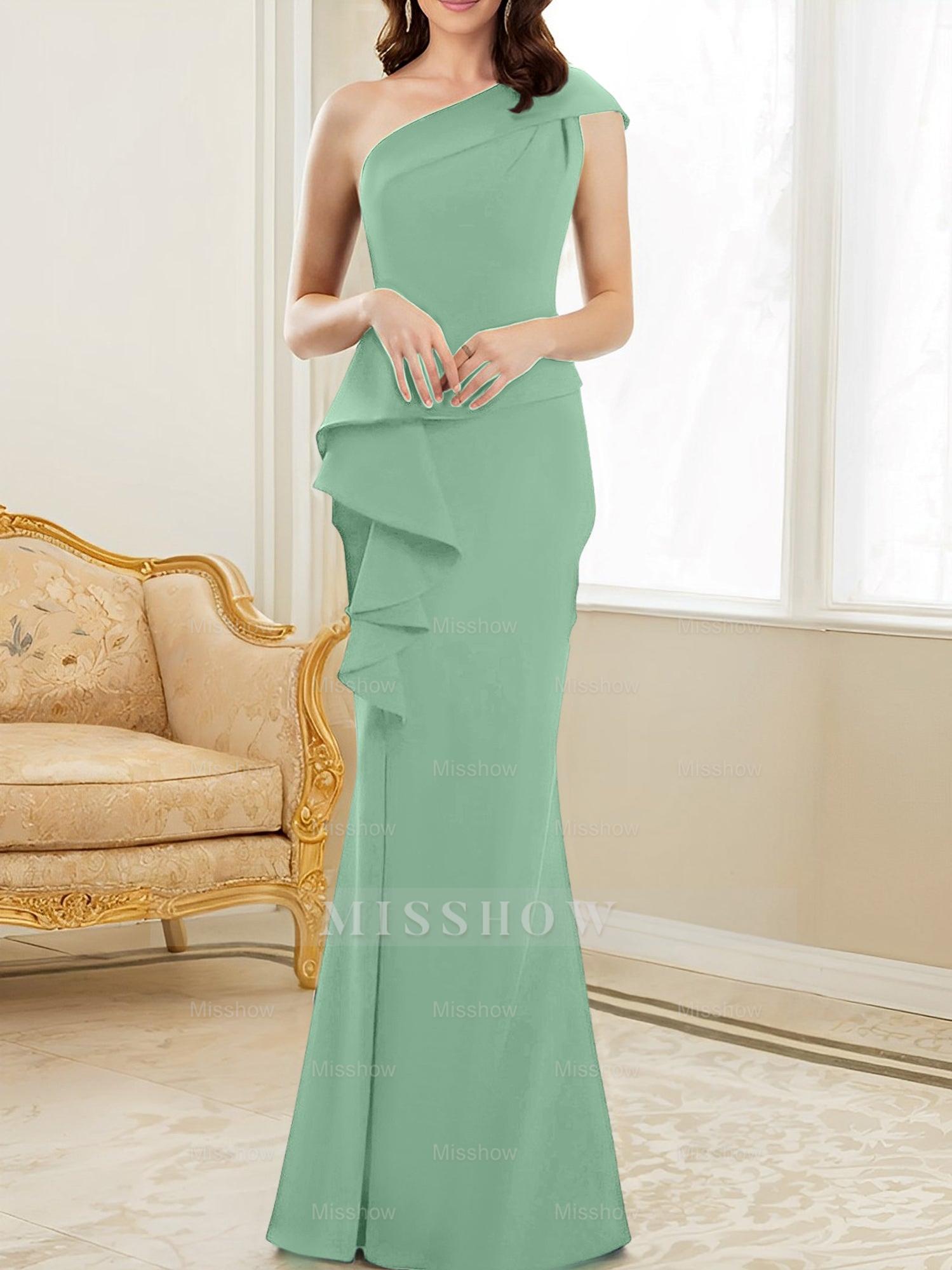 One-Shoulder Floor-Length Trumpet/Mermaid Gown for the Mother of the Bride