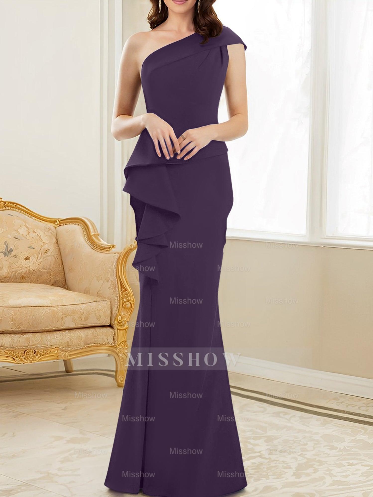 One-Shoulder Floor-Length Trumpet/Mermaid Gown for the Mother of the Bride