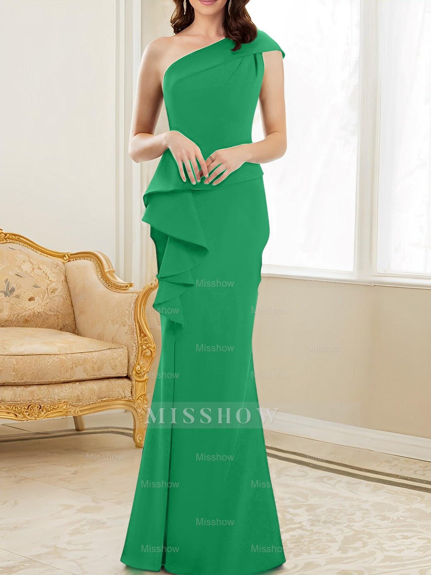 One-Shoulder Floor-Length Trumpet/Mermaid Gown for the Mother of the Bride