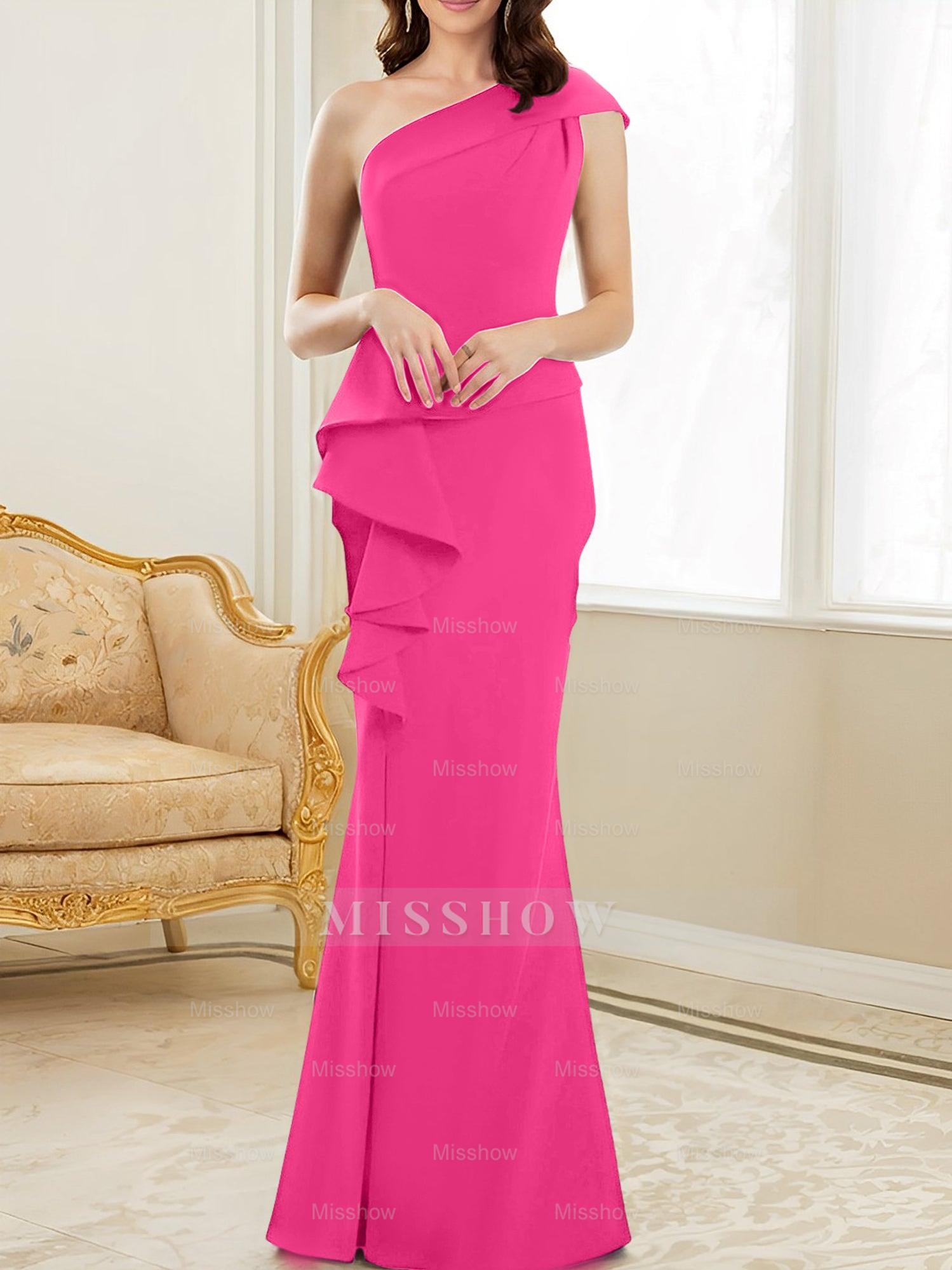 One-Shoulder Floor-Length Trumpet/Mermaid Gown for the Mother of the Bride