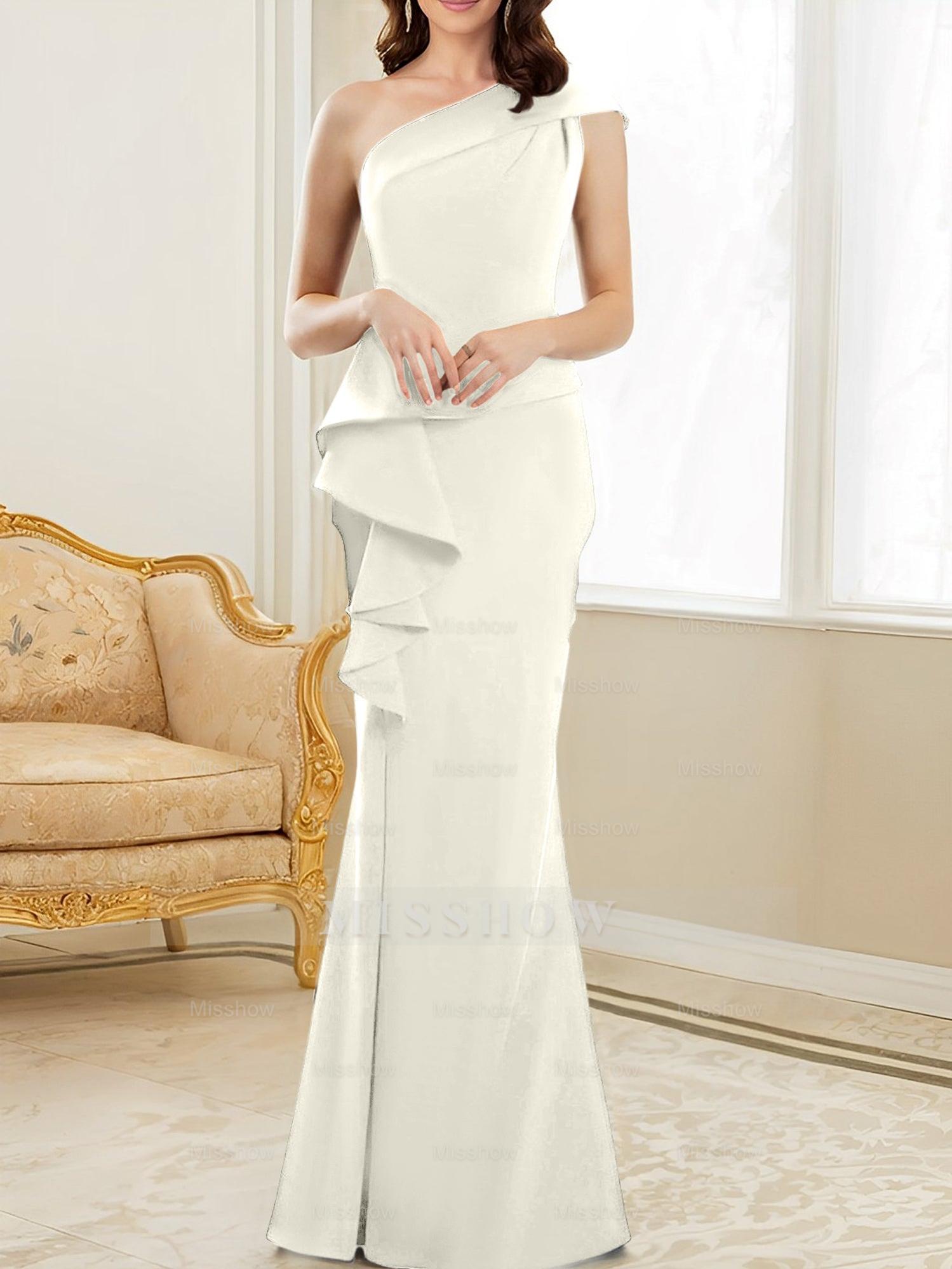 One-Shoulder Floor-Length Trumpet/Mermaid Gown for the Mother of the Bride