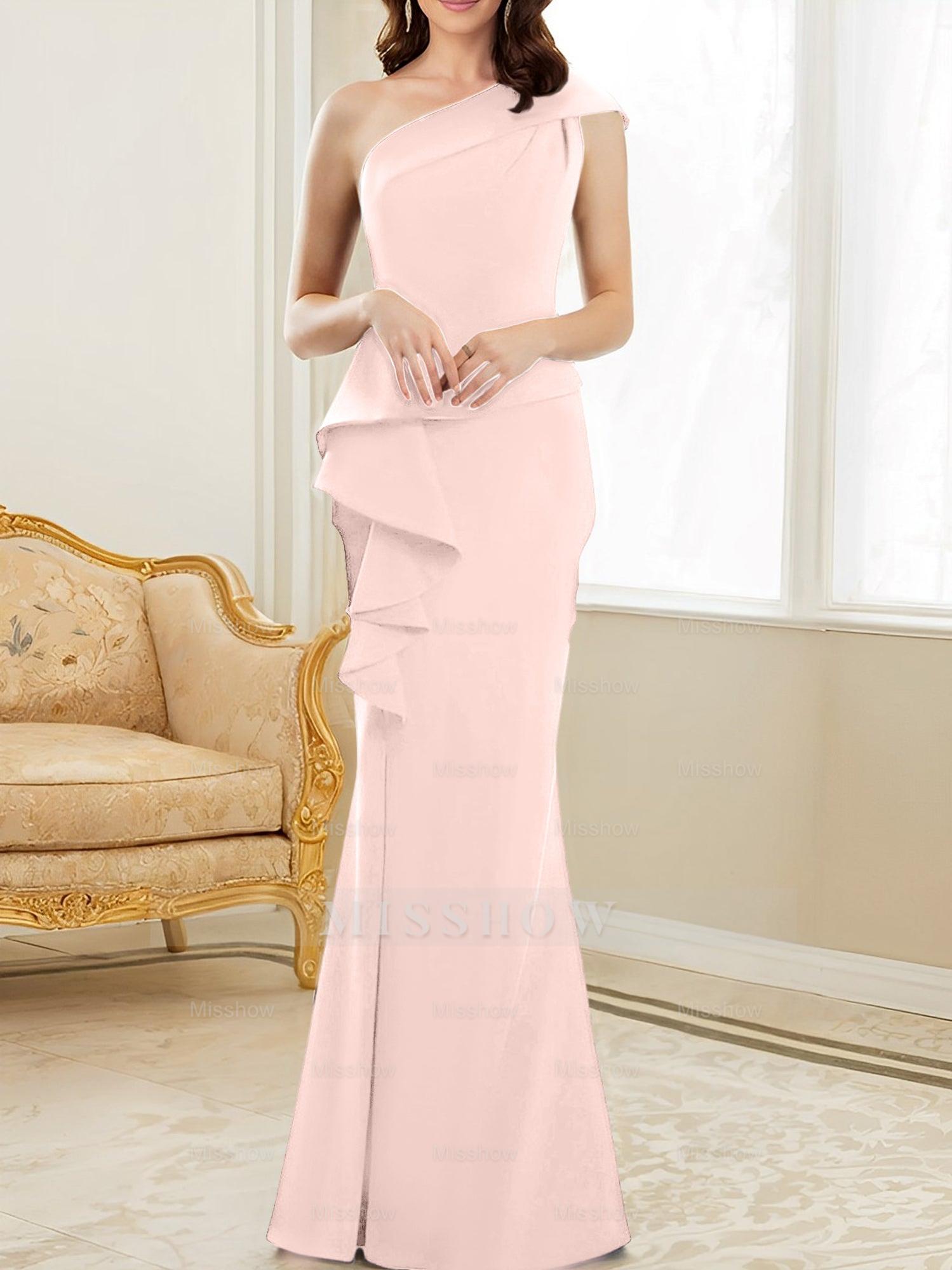 One-Shoulder Floor-Length Trumpet/Mermaid Gown for the Mother of the Bride