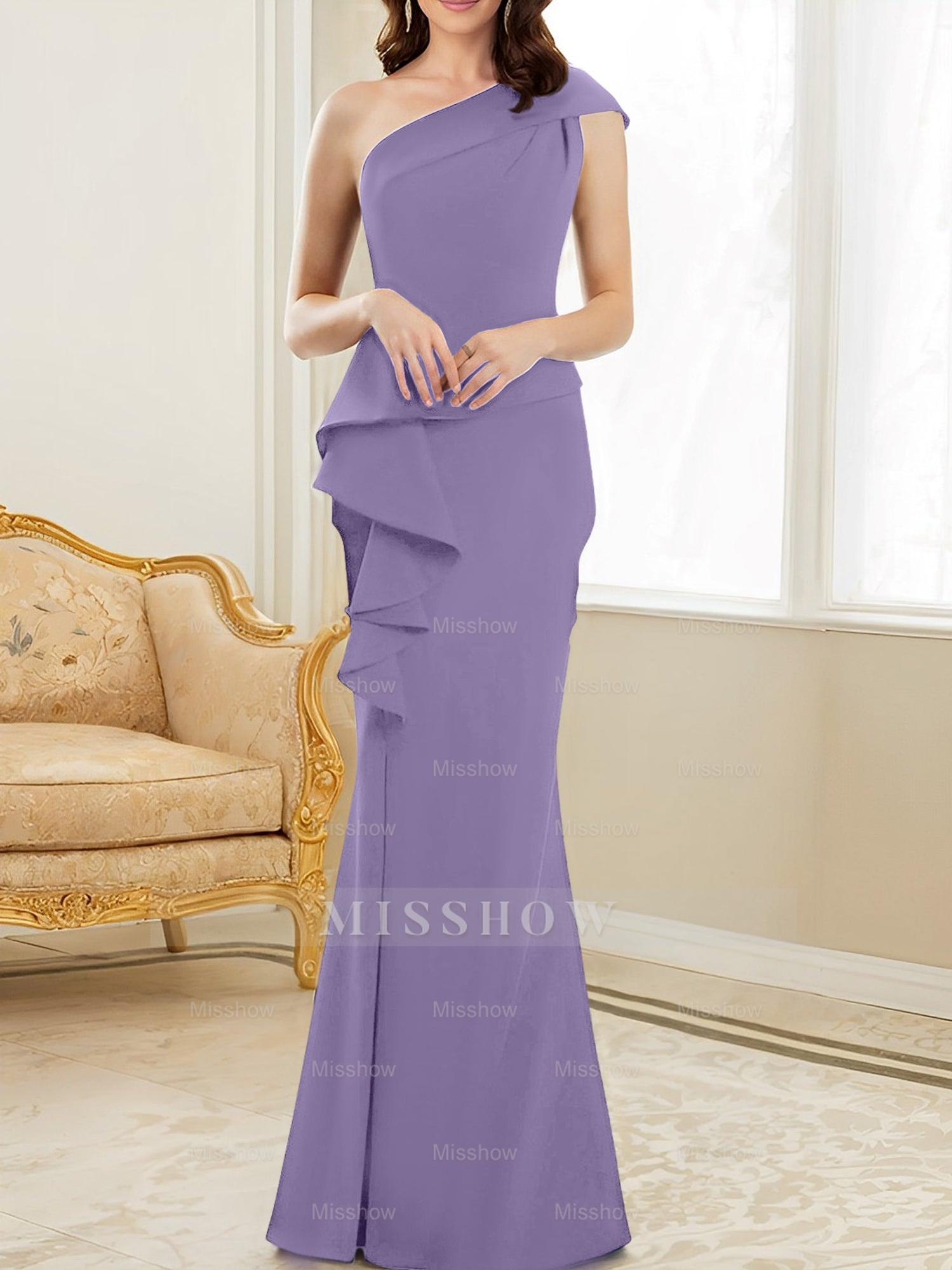 One-Shoulder Floor-Length Trumpet/Mermaid Gown for the Mother of the Bride
